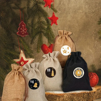 Weihnachts-Adventskalender-Zugbeutel, 24 Stück, befüllbare Jutebeutel mit Aufklebern, Clips und Bindfaden für DIY-Feiertagsdekoration