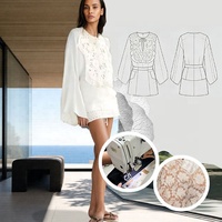 Ensemble 2 pièces de luxe décontracté en crochet ajouré avec patchwork de dentelle, chemise à manches cloche évasées, idéal pour les vacances d'été