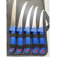 Ensemble de couteaux à filet tranchants à faible quantité minimale de commande en gros avec manche en plastique bleu et sac portable pour la pêche en plein air, le camping et l'écorçage