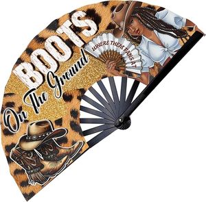 Boots on the Ground Abanico de Mano Plegable de Bambú con Diseño de Leopardo Estilo Vaquera, para Baile Line Dance y Decoración Rave - Product Image 1