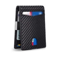 Tarjetero y billetera de fibra ultrafina para hombre y mujer con 12 ranuras para tarjetas, fundas para tarjetas con bloqueo RFID y clip para billetes