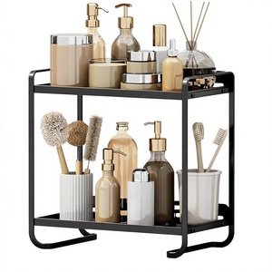 Organizador de almacenamiento de encimera de metal de 2 niveles, negro, para cocina, 10.8 x 5.7 pulgadas - Product Image 1