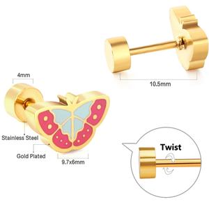 Boucles d'oreilles en acier inoxydable de bonne qualité pour enfants, animaux mignons, hypoallergéniques, boucles d'oreilles émaillées pour enfants, bijoux personnalisés pour enfants - Product Image 6