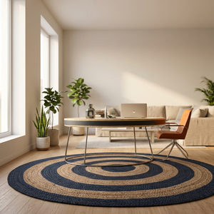 Round Striped Jute Area Rug Modern Braided Flat Pile <b>Non</b> <b>Slip</b> Home Decor Living Room Floor <b>Mat</b> - Product Image 2