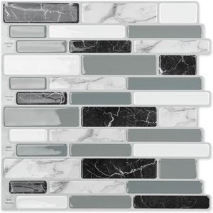 Vinilo Adhesivo Gris Mármol para Pared, 12x12 Pulgadas, Paquete de 10, Azulejos Autoadhesivos Removibles para Cocina, Baño, Decoración DIY - Product Image 1