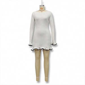 <strong>Hot</strong> Women's Autumn Long Sleeve Ruffle Wave Slim Fit Dress Sexy Tight Solid Color Knit Short Dress - Product Image 5