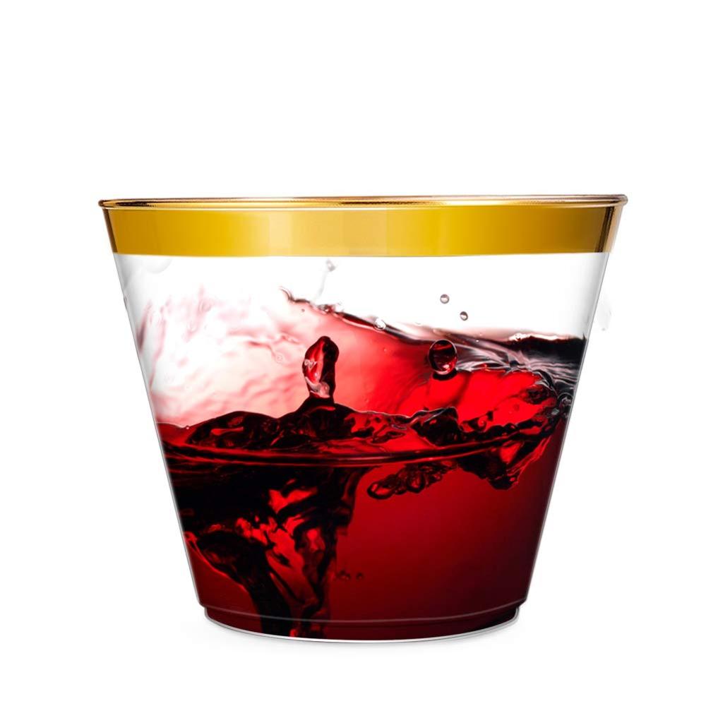 Современные пластиковые стаканчики с золотой оправой, товары для вечеринок, индивидуальный дизайн, PS 9 oz, одноразовые стаканчики для свадьбы