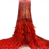 WFB-208 Keering luxe main perles lourdes dentelle pas cher prix de gros Sequin tissu broderie avec plume
