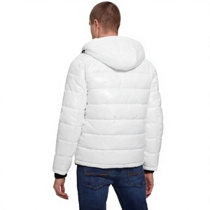 <b>Men's</b> <b>White</b> Hooded <b>Puffer</b> <b>Jacket</b> Windproof Zipper Closure Casual Winter Wear Regular Fit Polyester Shell Solid Color - Product Image 4