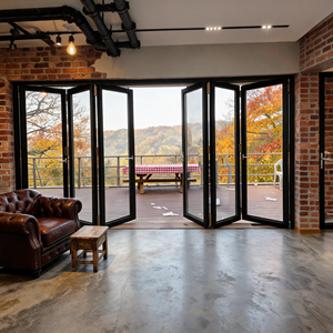 Porte pliante en aluminium à rupture de pont thermique sur mesure, écoénergétique, étanche aux intempéries, résistante aux impacts des ouragans, moderne, pour balcon - Product Image 1