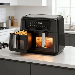 Friteuse à air électrique numérique 10L carrée en plastique à double panier, four sans huile, cuisson rapide, économe en énergie, allemande, française - Product Image 6