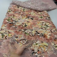 Tissu somalien Fransawi Dirac tissé en sergé 50% coton 50% polyester, jaune uni, jacquard, perles tubulaires, motif floral luxueux