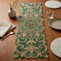 Chemin de table en tissu perlé oriental de luxe fait main, forme personnalisée, motif floral vert et or, écologique, durable, épaisseur 5 mm, Ali