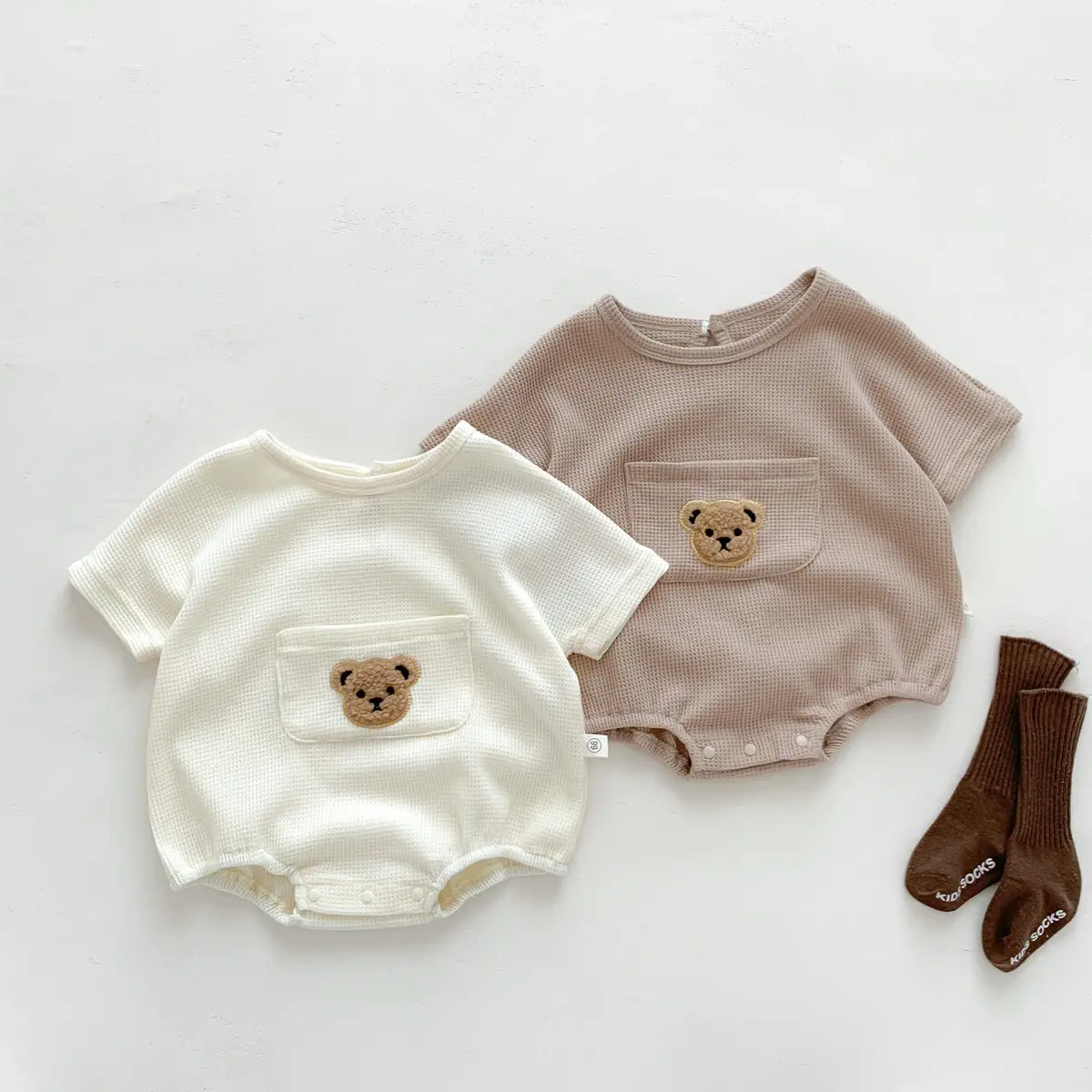 Good Quality Waffle Girl Romper Pant Clothes Clothing Bear Newborn Baby Boy Rompers