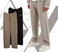 Pantalon droit en maille gaufrée texturée personnalisée pour homme, coupe décontractée ample, avec bord-côte et logo brodé, chaud et décontracté