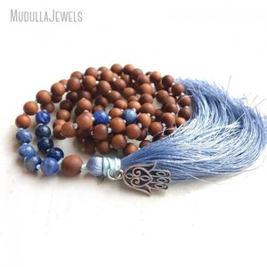MN35049 Self Acceptance Mala Sandalwood <strong>Sodalite</strong> Mala <strong>Necklace</strong> Knotted Between Beads 108 Beads Mala - Product Image 3