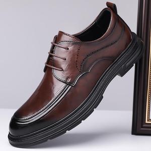 Men's Genuine Leather Oxfords <b>Round</b> Toe Lace-up Wedding Dress Shoes Spring <b>Cushioned</b> Rubber Sole Solid Color - Product Image 2