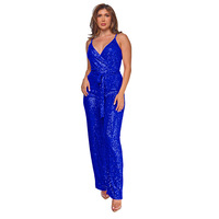 Combinaison à paillettes sans manches pour femmes de haute qualité avec ceinture profonde en V et combinaison à jambes larges OEM