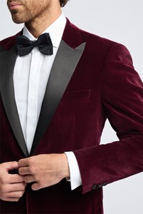 Costumes d'affaires italiens 2 pièces pour hommes, <span class=keywords><strong>tenue</strong></span> de mariage de marié à boutonnage simple personnalisable, costume en velours bordeaux de coupe régulière - Product Image 3