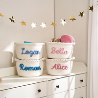Nom personnalisé panier de pépinière moderne corde de coton cadeau de rangement pour nouveau-né bébé personnalisé forme de cercle pour la douche