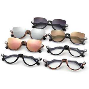 2024 nuovi occhiali da sole Cat Eye alla moda per donne mezzostruttura senza montatura con strass tonalità UV400 <span class=keywords><strong>lenti</strong></span> acriliche disponibili marrone nero - Product Image 3