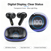 Écouteurs TWS à moule personnalisé V5.3, Écouteurs sans fil avec coque transparente, Stéréo véritable sans fil, Casque de jeu Type-C, Prix usine