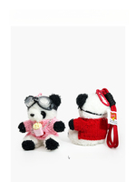 Porte-clés en peluche Panda Unique avec lunettes, Pendentif de sac Panda créatif en pull rouge, Jouet en peluche de luxe, Accessoire Popcorn, Porte-clés