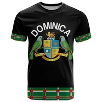 Individuell bedrucktes T-Shirt mit Dominica-Flagge und Karte, kariertes Sisserou-Papageien-Nationalwappen-Design, Herren-Kurzarm-T-Shirt