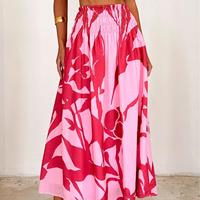 Ensemble de 2 pièces de robe en rayonne de style hawaïen imprimé floral personnalisé pour femmes, chemisier à épaules dénudées et jupe trapèze pour femmes, 100%