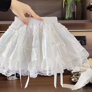 Girls Lace Trim Cake Skirt Solid Color Cotton A-Line Short Skirt For Baby Girl Princess Dress - Product Image 2