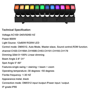 Faro mobile a LED per esterni DMX Snake 12 x 60W RGBW Pixel Zoom Wash con <span class=keywords><strong>effetto</strong></span> onda d'acqua IP65 per DJ, bar e discoteche - Product Image 4