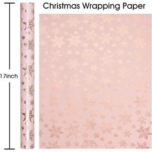 Pink Rose Gold Snowflake Gift <b>Wrapping</b> <b>Paper</b> 17 In X 32.8 Ft Eco Friendly Christmas Craft Packaging - Product Image 4