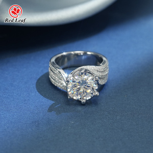 红叶 5 克拉圆形切割 925 银 <span class=keywords><strong>10K</strong></span> 14K 18K 白金 GRA 鉴定证书莫桑石订婚戒指 - Product Image 1