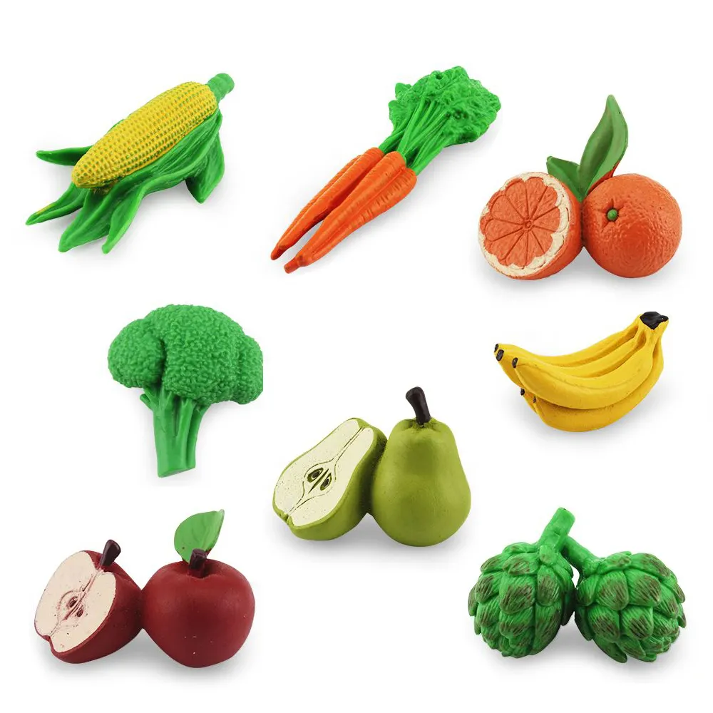 Patung plastik mini 2 inci, mainan model sayuran dan buah 3d untuk koleksi anak-anak