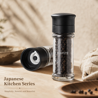 Pot à épices en verre transparent de qualité supérieure avec couvercle broyeur noir, logo personnalisé, pour assaisonnement de cuisine, poivre et sel