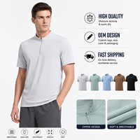 Maglietta Sportiva da Uomo con Mezza Zip, Manica Corta, Collo Alto, Logo Personalizzato OEM, Leggera, Traspirante, per Fitness, Allenamento, Corsa
