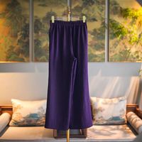 Pantalon long pour femme OEM en satin motif tortue, taille élastique, coupe droite, amincissant, confortable, jambe large, violet, en fil Xiangyun 5558