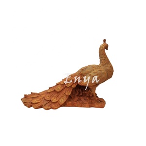Statua di Pavone Antica in Ghisa Arrugginita, Figurina Animale Realistica L-42cm, Decorazione da Giardino, Artigianato in Metallo - Product Image 4