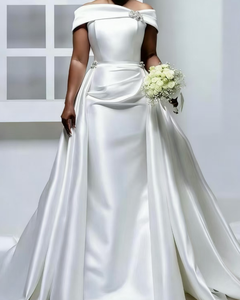S0505Y 2026 <span class=keywords><strong>Abito</strong></span> <span class=keywords><strong>da</strong></span> <span class=keywords><strong>sposa</strong></span> a sirena in raso aderente con spalle scoperte e strascico rimovibile, <span class=keywords><strong>taglie</strong></span> <span class=keywords><strong>forti</strong></span>, bestseller - Product Image 4