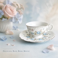 Service à thé réutilisable en porcelaine fine motif floral rose bleue vintage avec bord doré 170 ml – Idéal pour le thé de l'après-midi, la maison, les mariages, ou comme cadeau gratuit