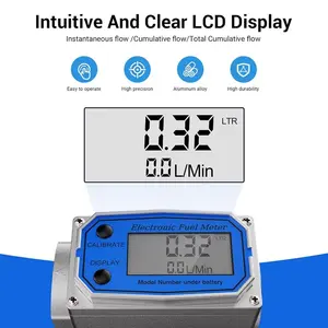 Débitmètre d'eau de <span class=keywords><strong>1</strong></span> pouce Adaptateurs de 3/<span class=keywords><strong>4</strong></span> pouces Débitmètre à turbine numérique 2.5-31 GPM Filetage NPT en ligne OEM - Product Image 3