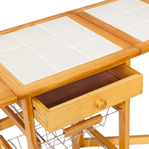 Combohome MDF Wooden Drop Leaf <strong>Kitchen</strong> <strong>Island</strong> <strong>on</strong> <strong>Wheels</strong> Portable Folding Storage Trolley Cart with Drawer/Baskets Small Rolling - Product Image 4