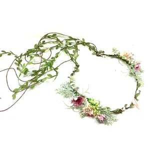 3074E custom flower hair vines cheap boho Cute camellia rose flower string girls headband Crown