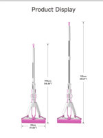 Serpillère en éponge PVA rose Realida avec manche pliable, équipement de nettoyage pour la maison, éponge en cellulose pour le pressage, serpillère en éponge PU