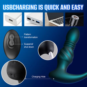 Vibratore Anale Telecomandato con Funzione di Spinta e Massaggio Prostatico, Anello per Ritardare l'Eiaculazione, Giocattolo Anale per Uomini - Product Image 6