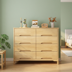 Modern Solid Wood 8 Drawer Dresser Flat Panel Design <b>Storage</b> <b>Cabinet</b> Scandinavian Style <b>Bedroom</b> Furniture Light Natural Finish - Product Image 2