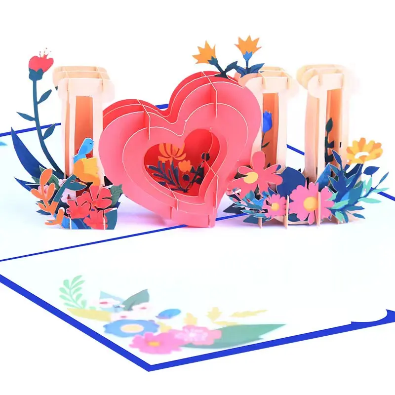 Valentine's Day greeting card color printing 3D three-dimensional cross-border love blessing card paper carving ILOVEYOU card