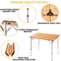 Table de camping pliante en bambou robuste et moderne avec hauteur réglable, design léger et portable pour une utilisation en extérieur