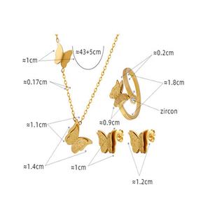 18K chapado en oro de acero inoxidable mariposa collar pendientes anillos mariposa conjunto de joyas - Product Image 6