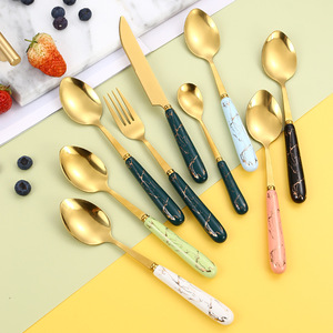 Juego de cubiertos de acero inoxidable, 24 piezas, con mango de cerámica, vajilla occidental, reutilizable, estilo retro de lujo para niños y estudiantes - Product Image 2